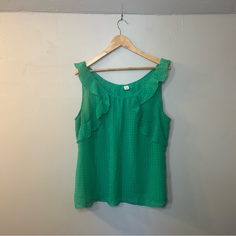 Old Navy Ruffle Sheer Sleeveless Summer Top XXL Green White Polka Dot Preppy